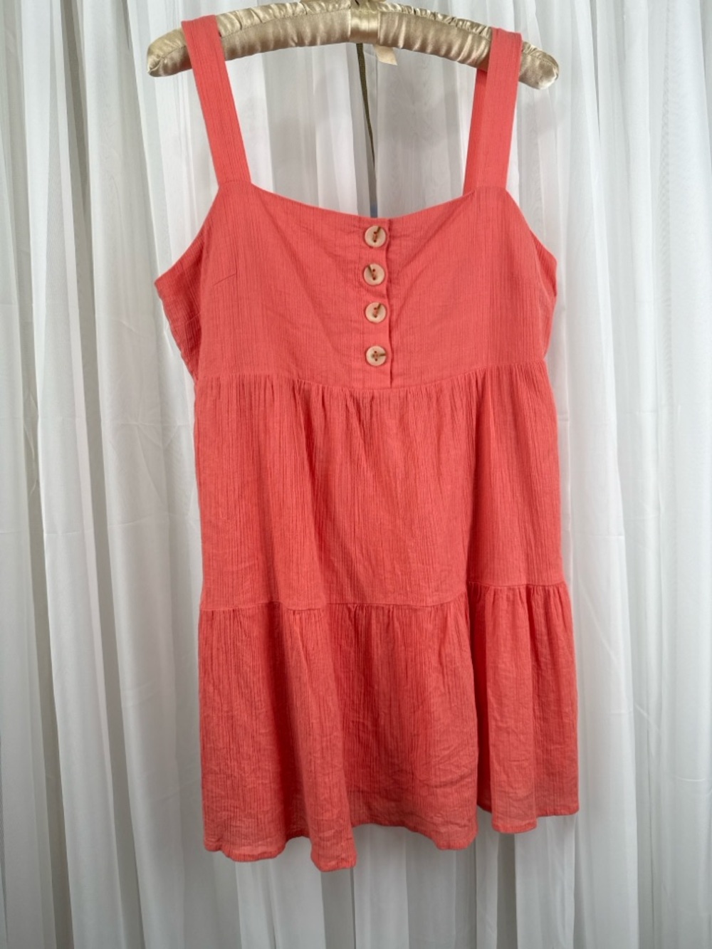 Pink Lily Dress Small Coral Gauze Button Front Tiered